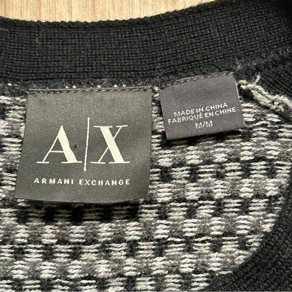 A|X Armani Exchange Mens Black White Checkered Henley Pullover Sweater Knit M - Picture 3 of 5